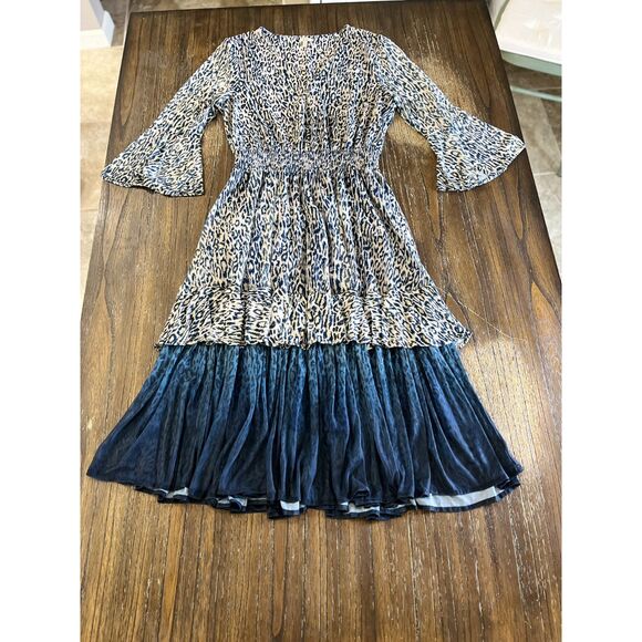 Reba Blue Animal Print Midi Dress Size Small Boho Chic - Picture 10 of 16